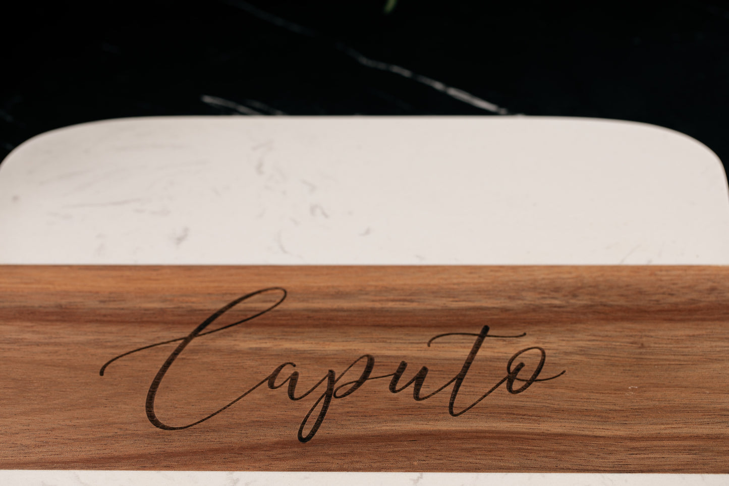 Personalized Marble and Acacia Charcuterie Board with Utensils