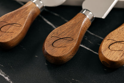Personalized Marble and Acacia Charcuterie Board with Utensils