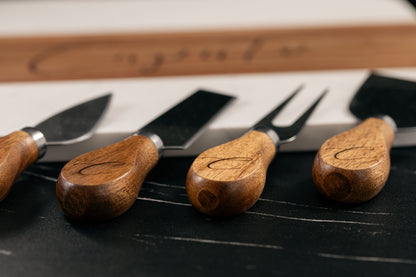 Personalized Marble and Acacia Charcuterie Board with Utensils