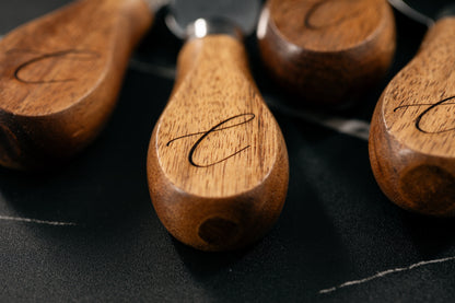Personalized Marble and Acacia Charcuterie Board with Utensils
