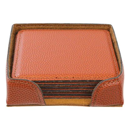 Brown leather card holder with multiple cards on a white background