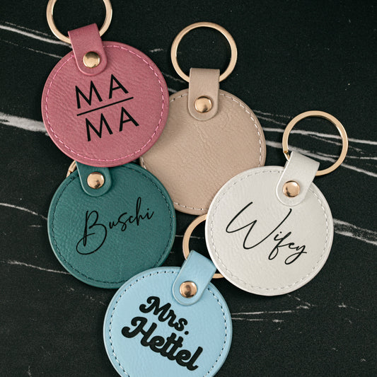 Personalized Round Leatherette Keychain