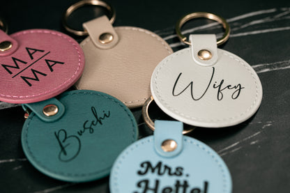 Personalized Round Leatherette Keychain