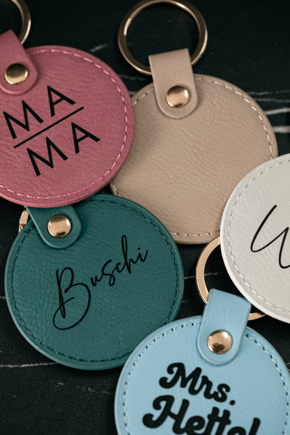 Personalized Round Leatherette Keychain