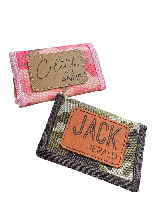 Kids velcro wallets with leatherette patch