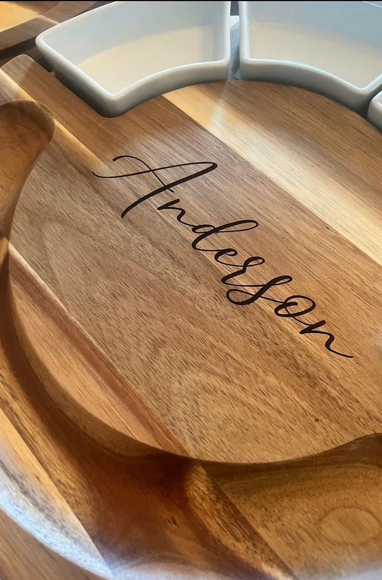 Ramekin serving board with utensils