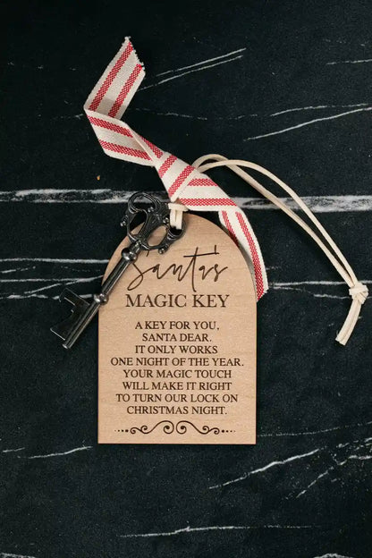 Santa's Magic Key with a tag on a black background